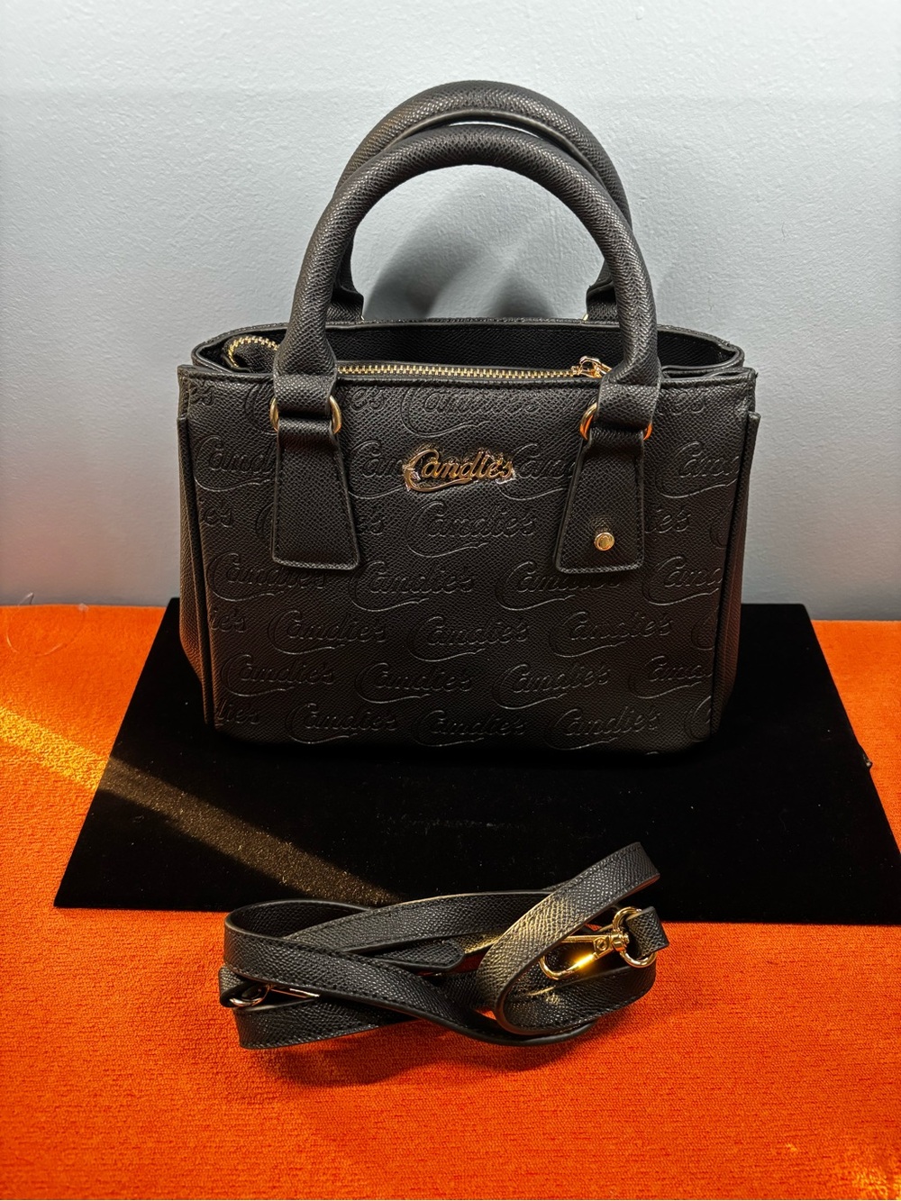 One of a kind Candie's Black Embossed Mini Satchel with Detachable Strap